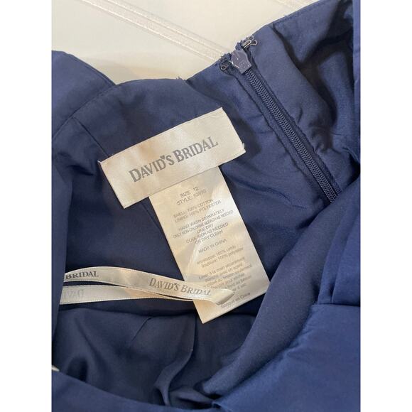 David’s Bridal Twist Y-Neck Halter Mini Fit & Flare Dress Pockets Navy Size 12 - Picture 7 of 9